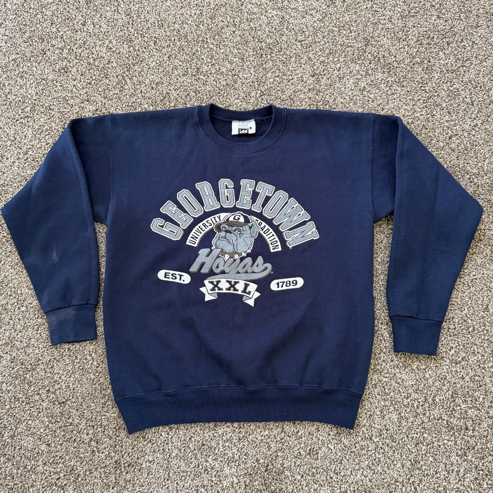 90s Georgetown Bulldogs Crewneck Sweatshirt Large Blue USA College VTG LEE USA